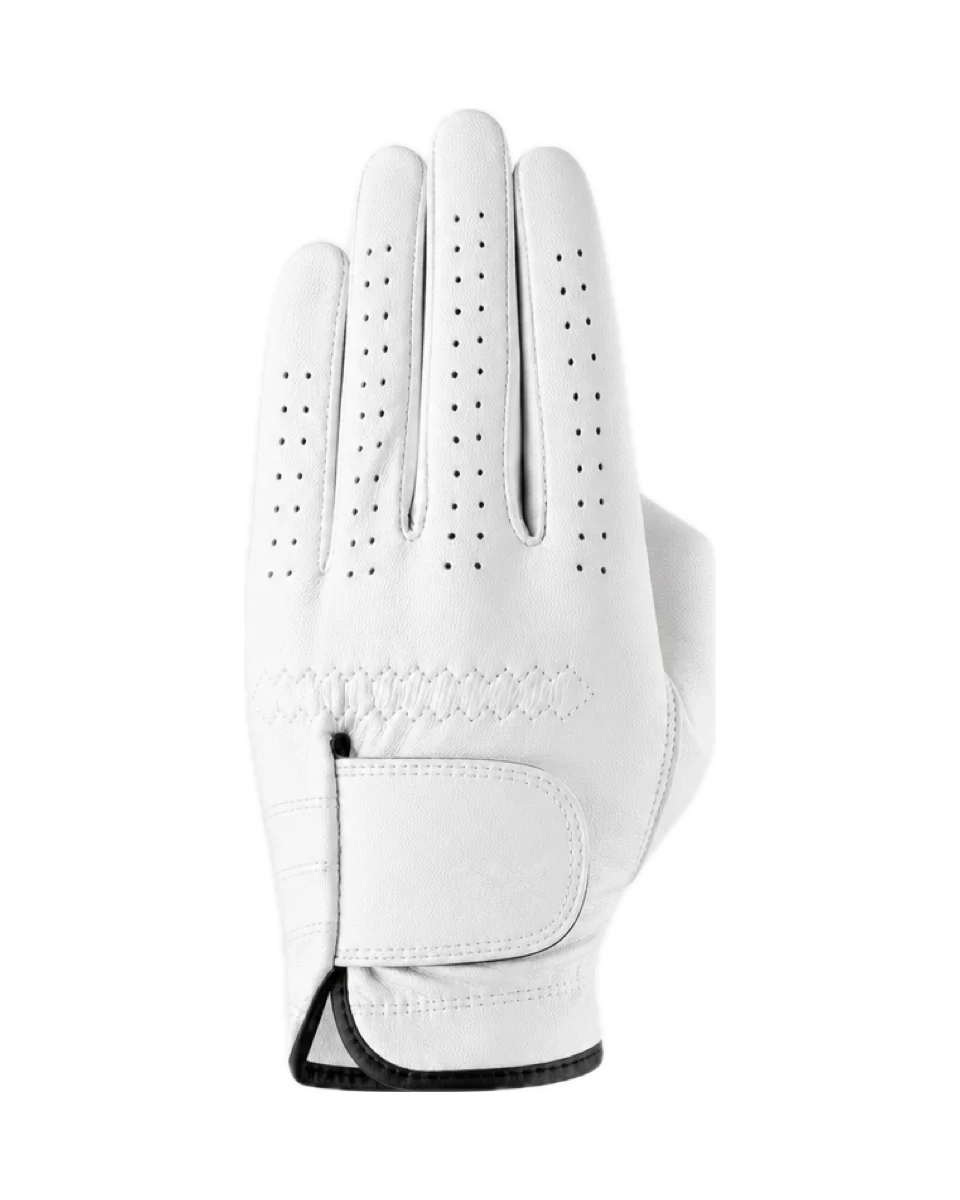 The Monogram Glove in white cabretta, with the initials you type in gold foil on the wrist strap.